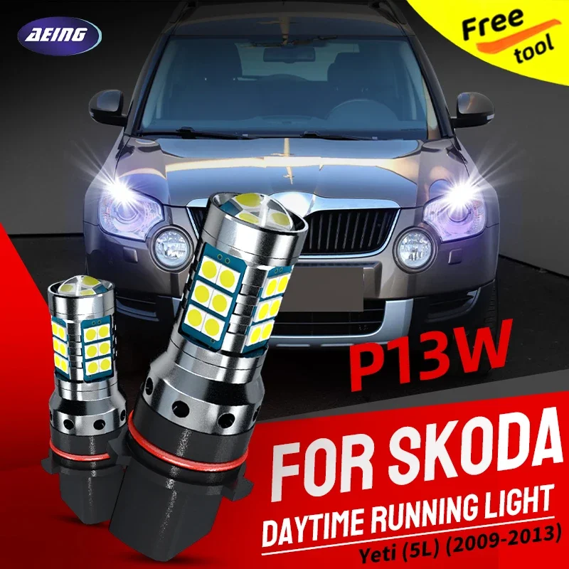 2pcs P13W SH23W LED Blubs Daytime Running Lights Car DRL 12277 Canbus Error Free For Skoda Yeti 5L 2009 2010 2011 2012 2013