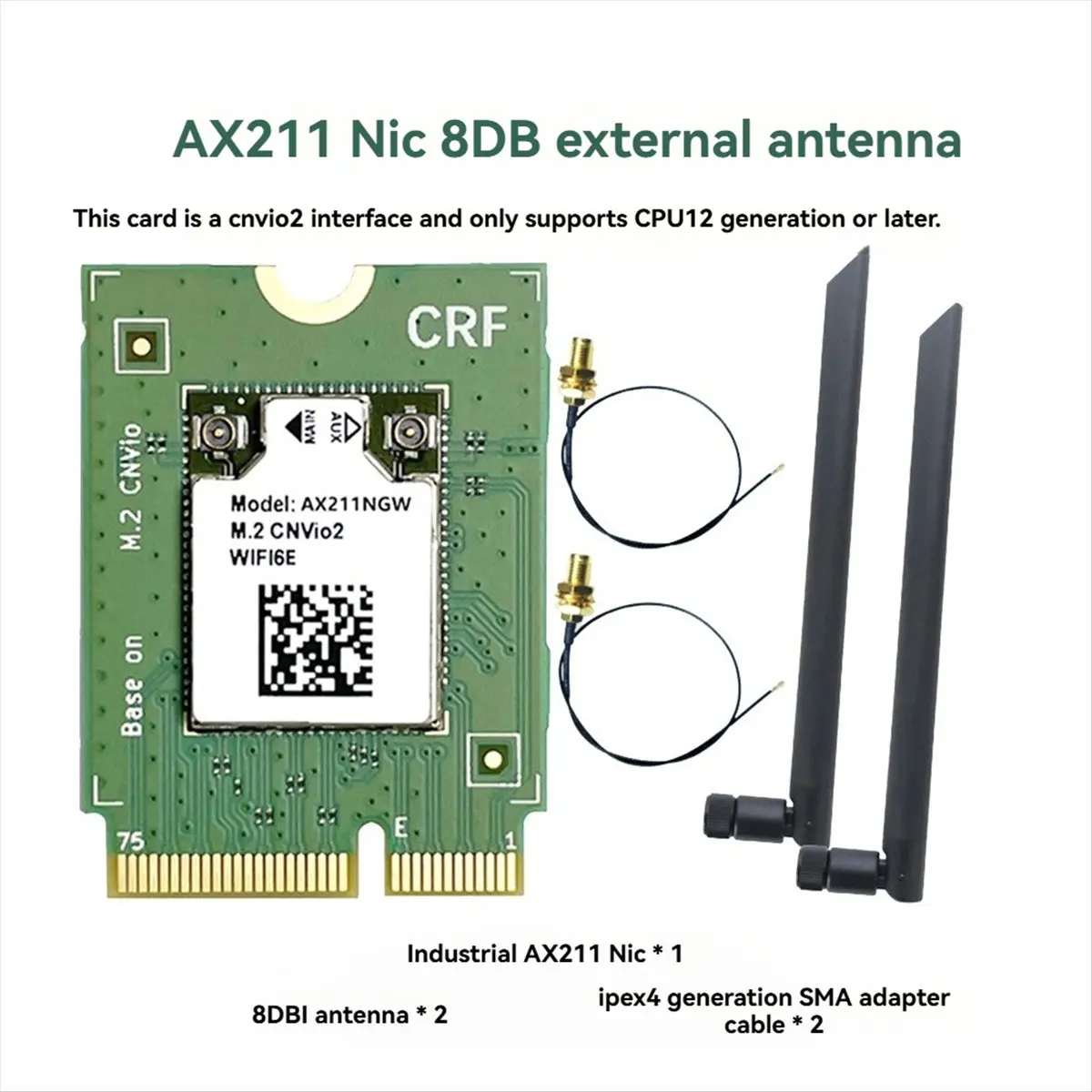 AX211NGW WiFi 6E Karte + 2x8dBi Antenne 2,4G & 5G & 6G M.2 CNVio Bluetooth 5.3 802.11AX Unterstützung Win10/11 LINUX WiFi Karte-BCBW