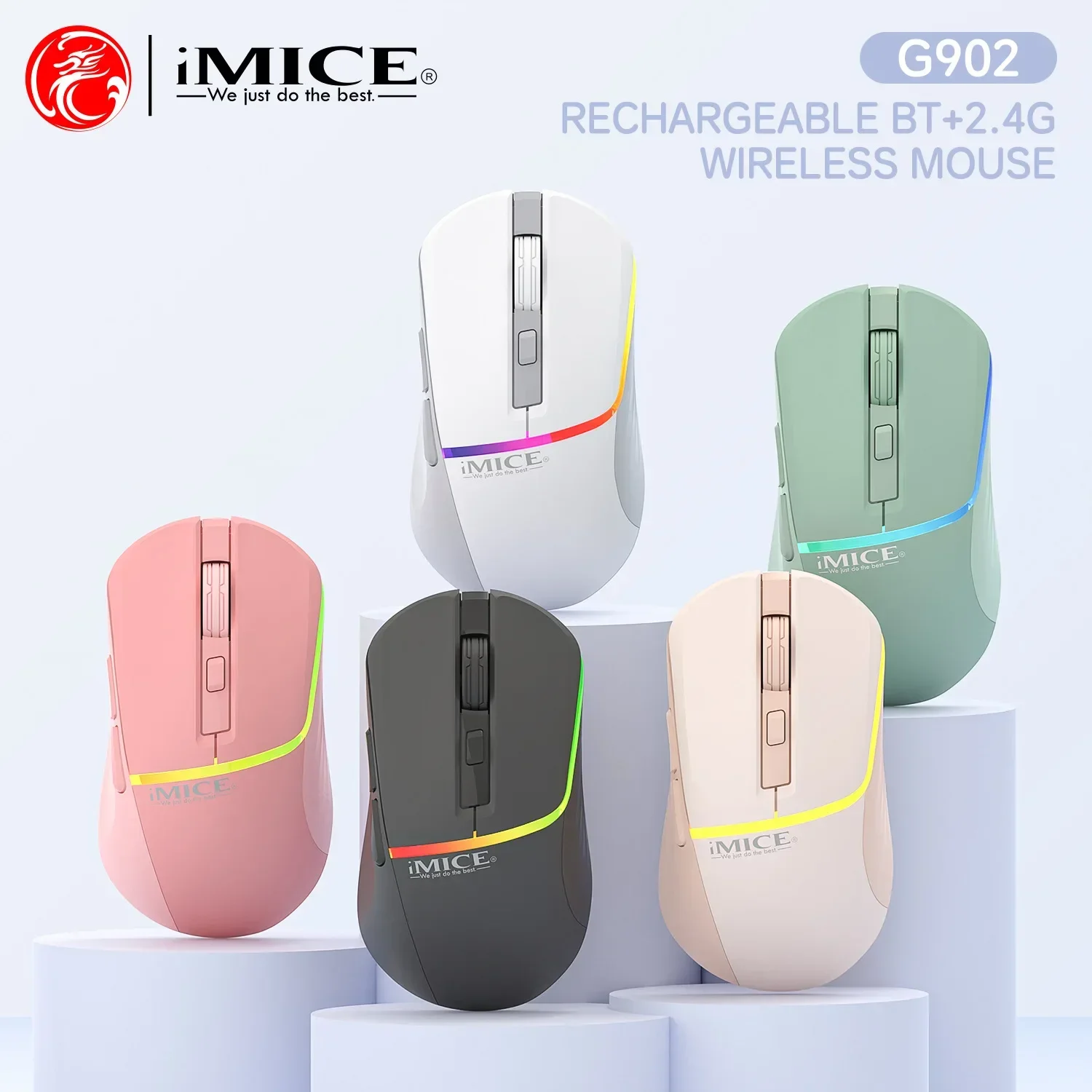 IMICE Dual-mode Mouse Wireless 2.4G Bluetooth Rechargeable Mute Button 4000 DPI  RGB Backlight Mause Office Use Or PC Gaming