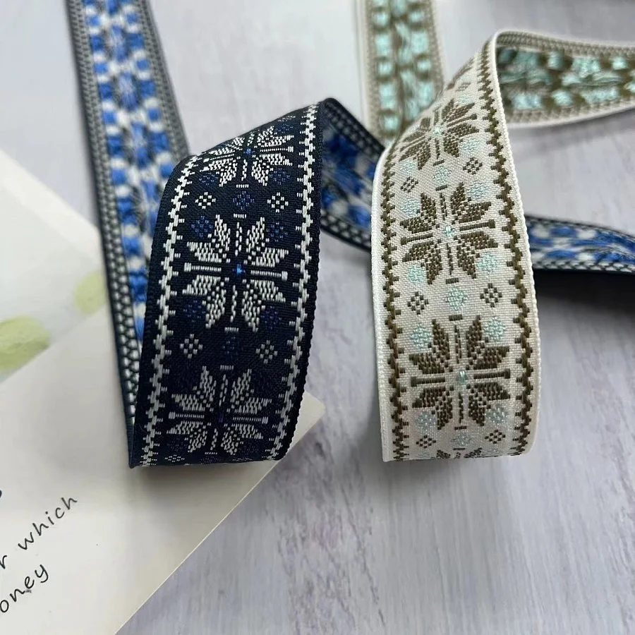 10 Yards/lot Ethnic Style Webbing Woven Jacquard Ribbon Geometric flower for Garment accessories LS-2242 Width 2.5 CM