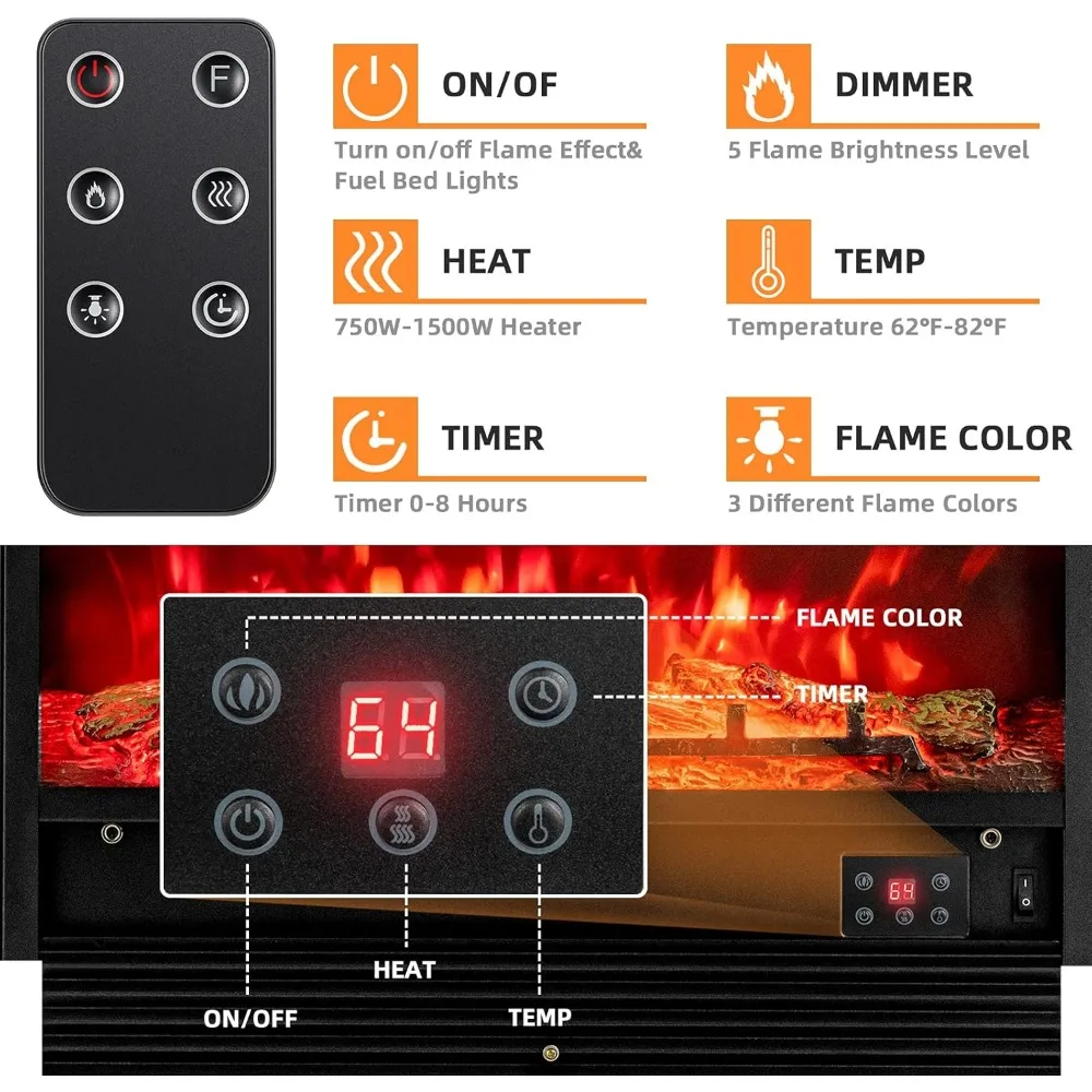 مدفأة كهربائية 28.5 بوصة، سخان قائم بذاته مع حماية من الحرارة الزائدة، 3 لهب ملون، تأثير لهب واقعي #6