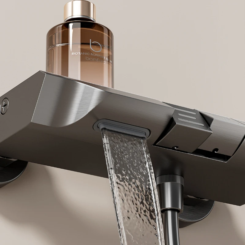 Imagem -05 - Space Aluminum Shower Faucet Conjunto para Banheiro Wall Mounted Rainfall Pressurized Shower System Piano Key Ways Water Outlet