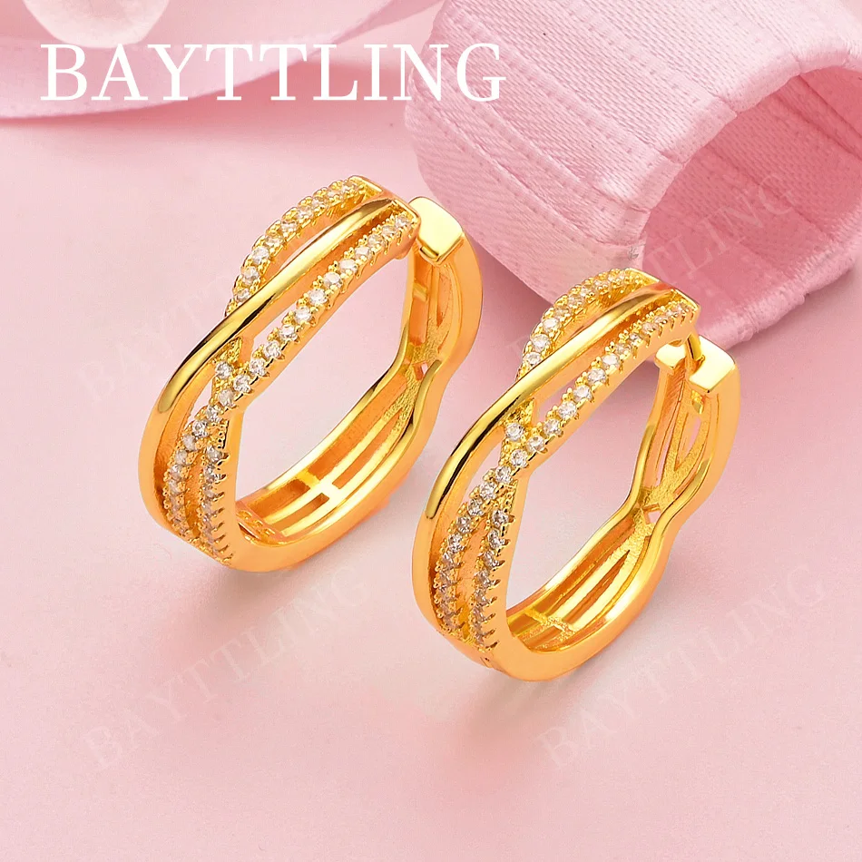 

Luxurious 925 Sterling Silver and 18K Gold Exquisite Cross-Zircon Earrings for Women, Glamour Wedding Gift Accessories Jewelry