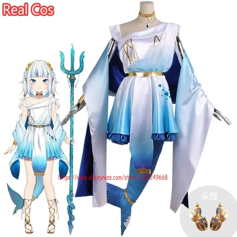 

RealCos Vtuber Hololive IN Gawr Gura Cosplay Costume Unisex Size Gura Shark Formal Dress Skirt Outfit and Tail