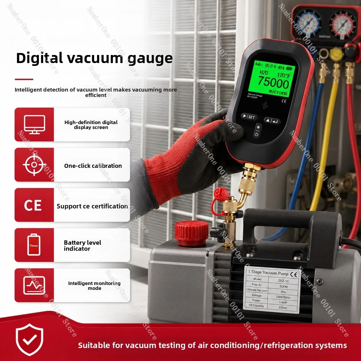 High Precision Digital Vacuum Gauge Absolute Pressure Display for HVAC Maintenance