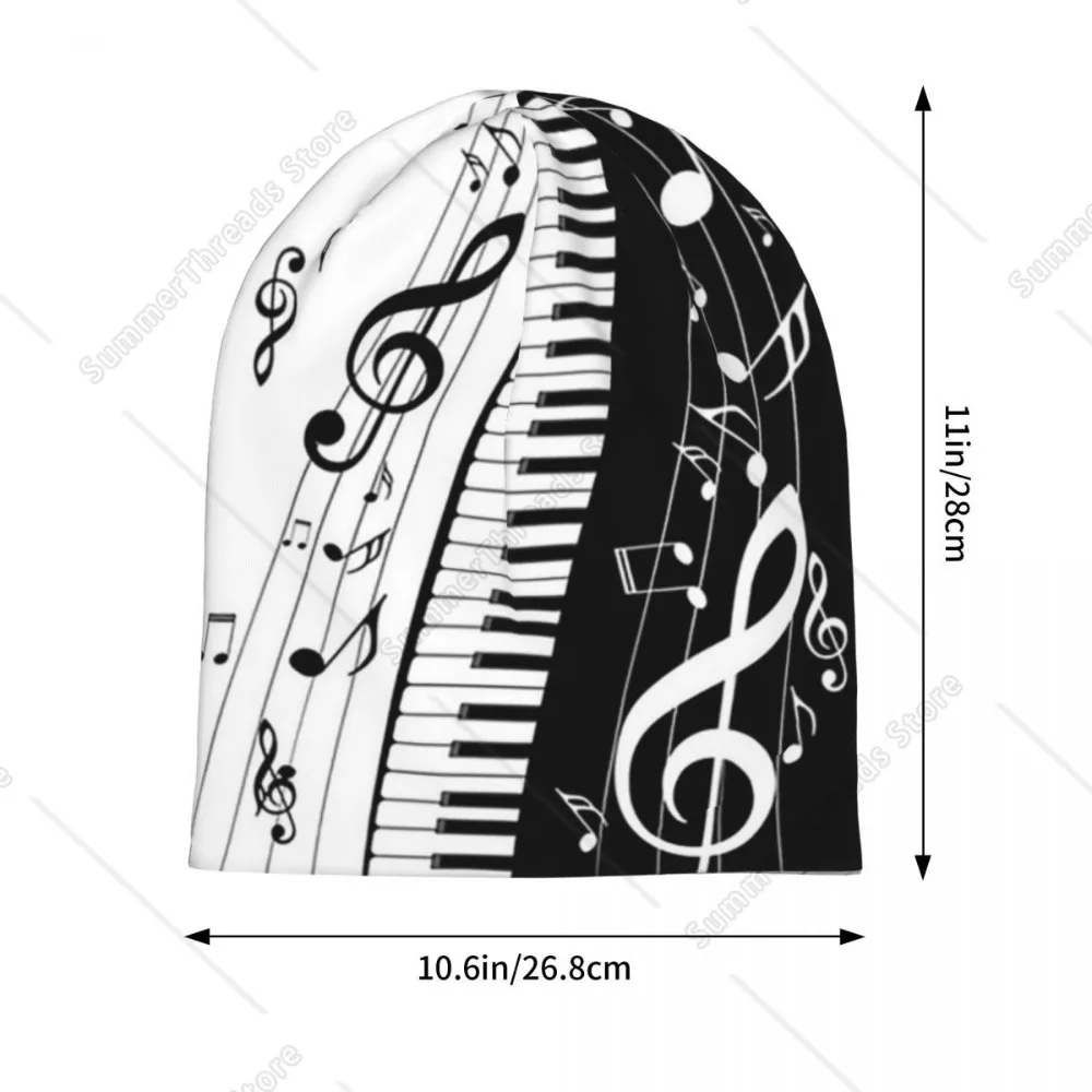 مفاتيح البيانو مجردة مع النوتات الموسيقية الدافئة محبوك قبعة الهيب هوب بونيه قبعة الخريف الشتاء في الهواء الطلق قبعات حريمي للجنسين الكبار #2