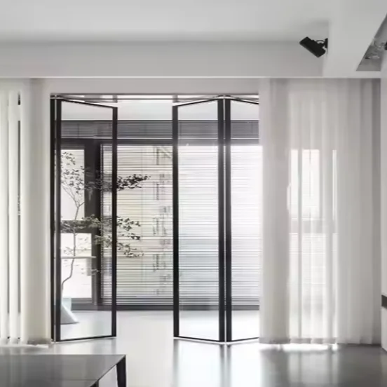 Contemporary Style Ultra Thin Folding Doors Seamless Interior Partition Lightweight for Residential Hall Aluminum Bifold Doors