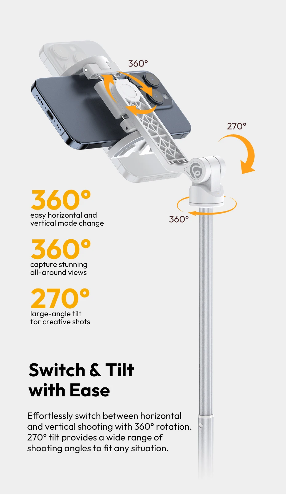 Ulanzi TT88 Overhead-Selfie-Stick 1,44 m mit MagSafe-Klemme, Fotografie-Stativ für Smartphone-Livestreaming und Vlogging mit Fernbedienung, Dual Cold Shoe, Fernbedienungslicht, Desktop-Aufnahme, Mantis-Halterung – Detail 6