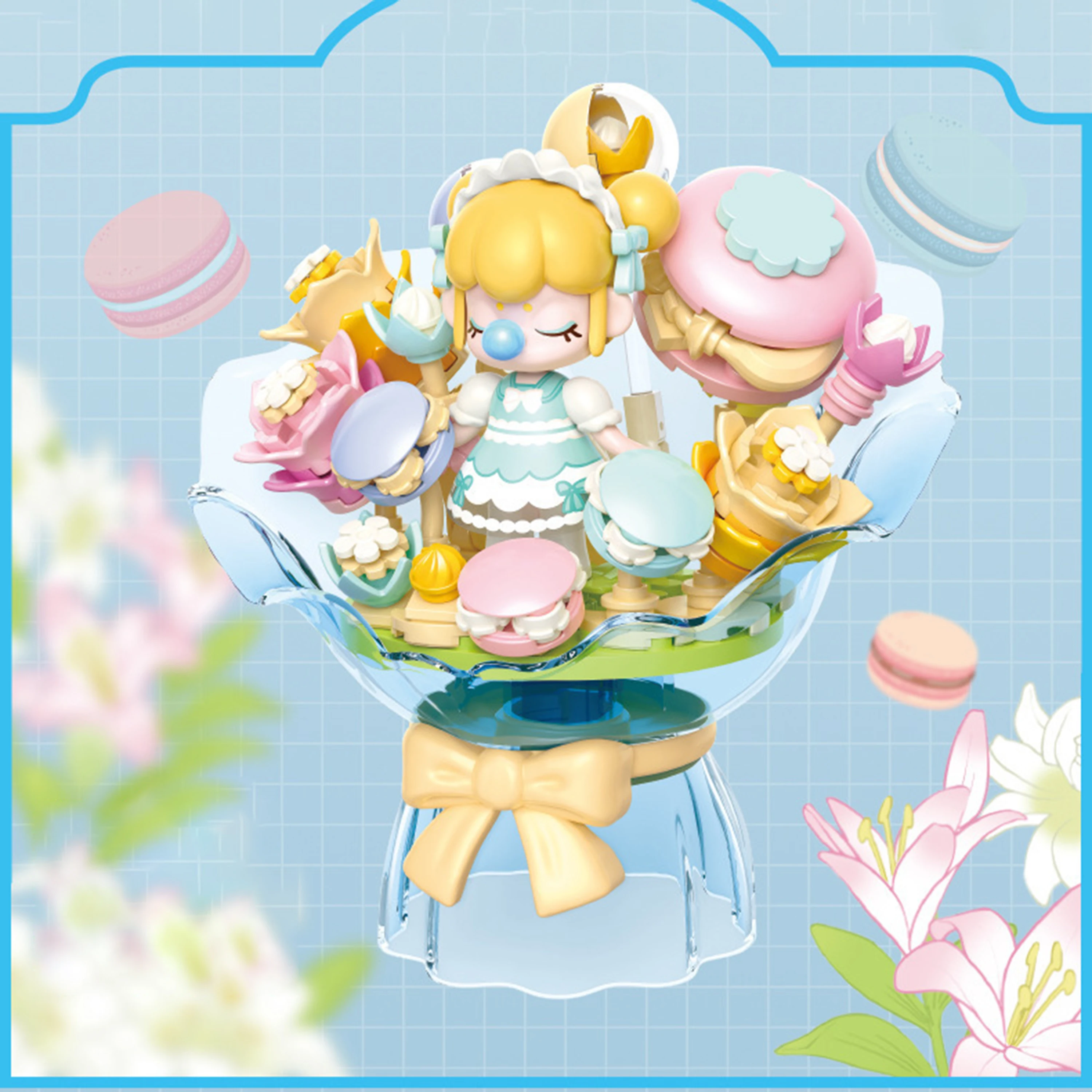 Klocki konstrukcyjne Nanci, bukiet kwiatów, fioletowa róża, klocki kwiatowe, kreatywny model do samodzielnego montażu, dekoracja na biurko, prezent dla dziewczynek