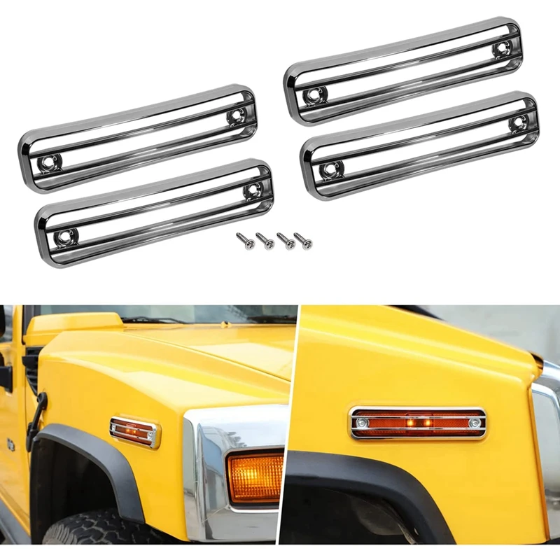 Side Marker Guard Trim Side Light Protector Cover Spare Parts For Hummer H2 2003-2009 Accessories - 4 Pack