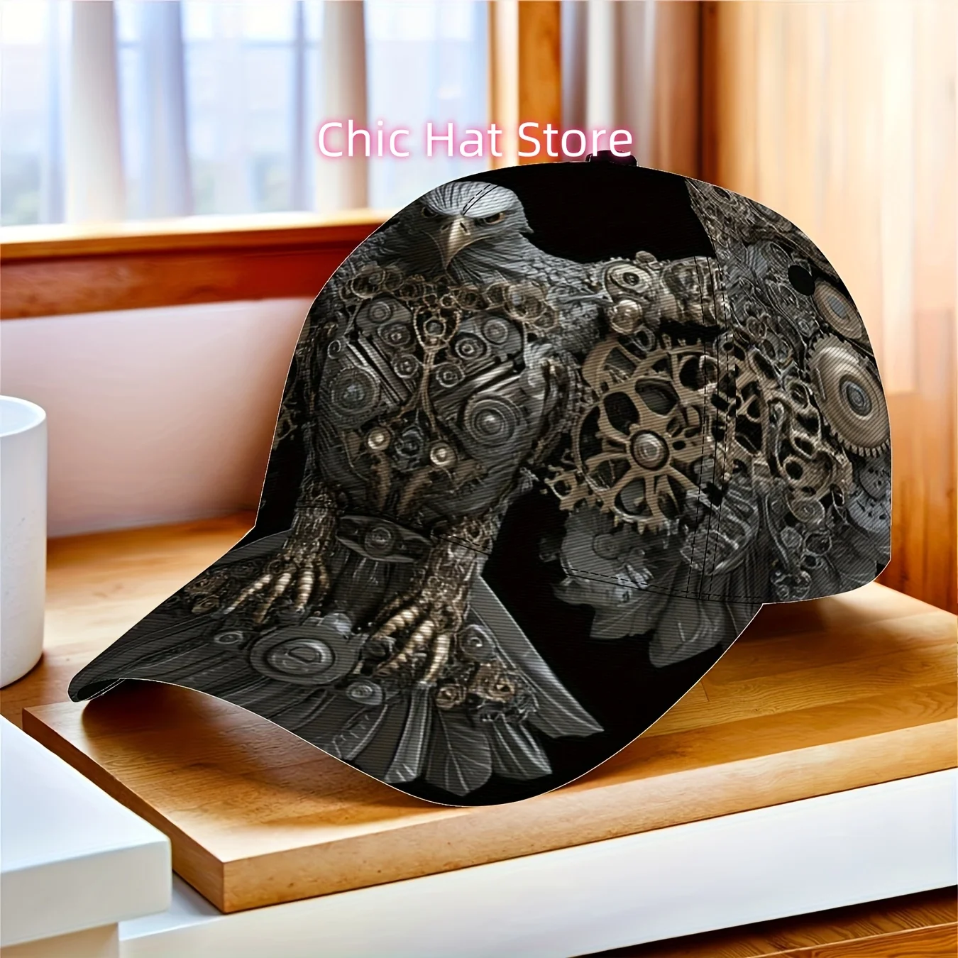 1pc Steampunk Metal Eagle Wings Spread Printed Duckbill Cap, Suitable for Both Men And Women with Breathability, Adjustable Size