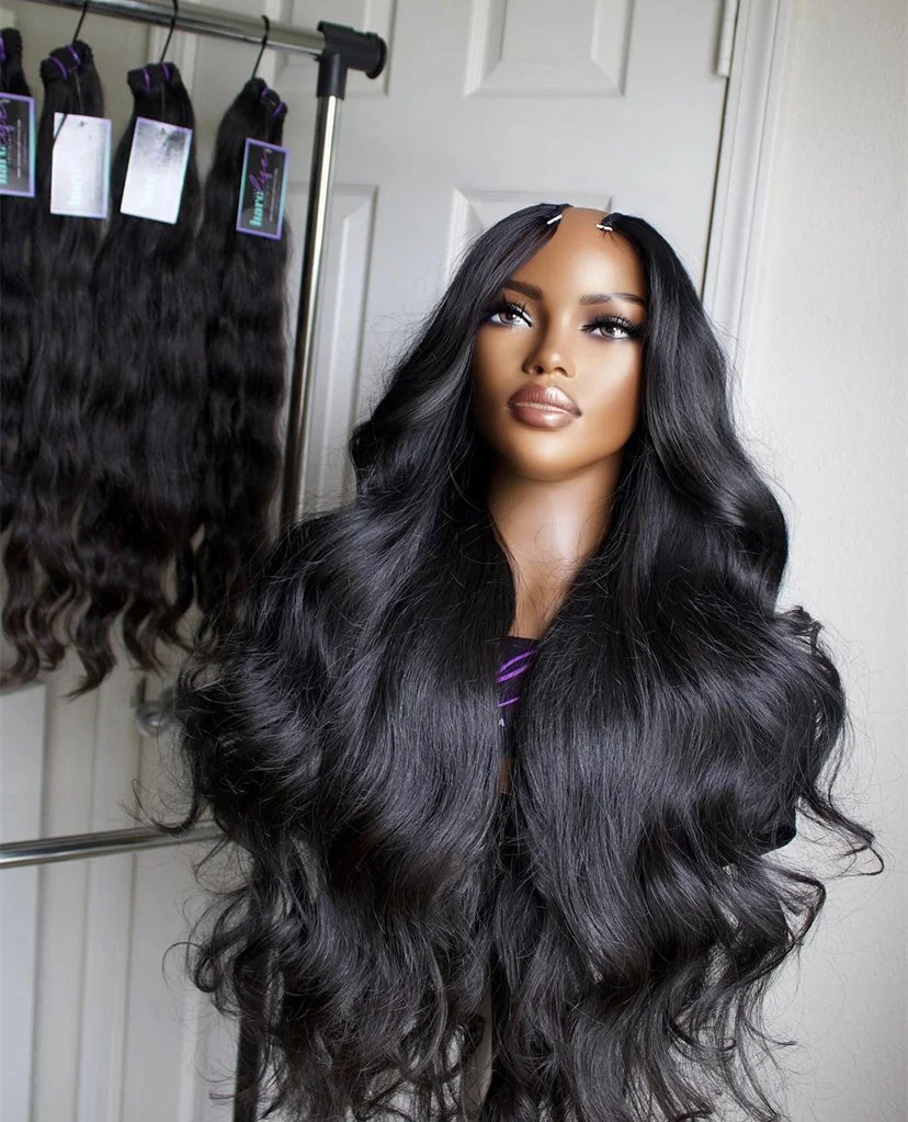 Long 30 Inch Glueless Body Wave U Part Wig 100% Human Hair Unprocessed Wavy Indian Remy V  Part Wig  Full End None For Women