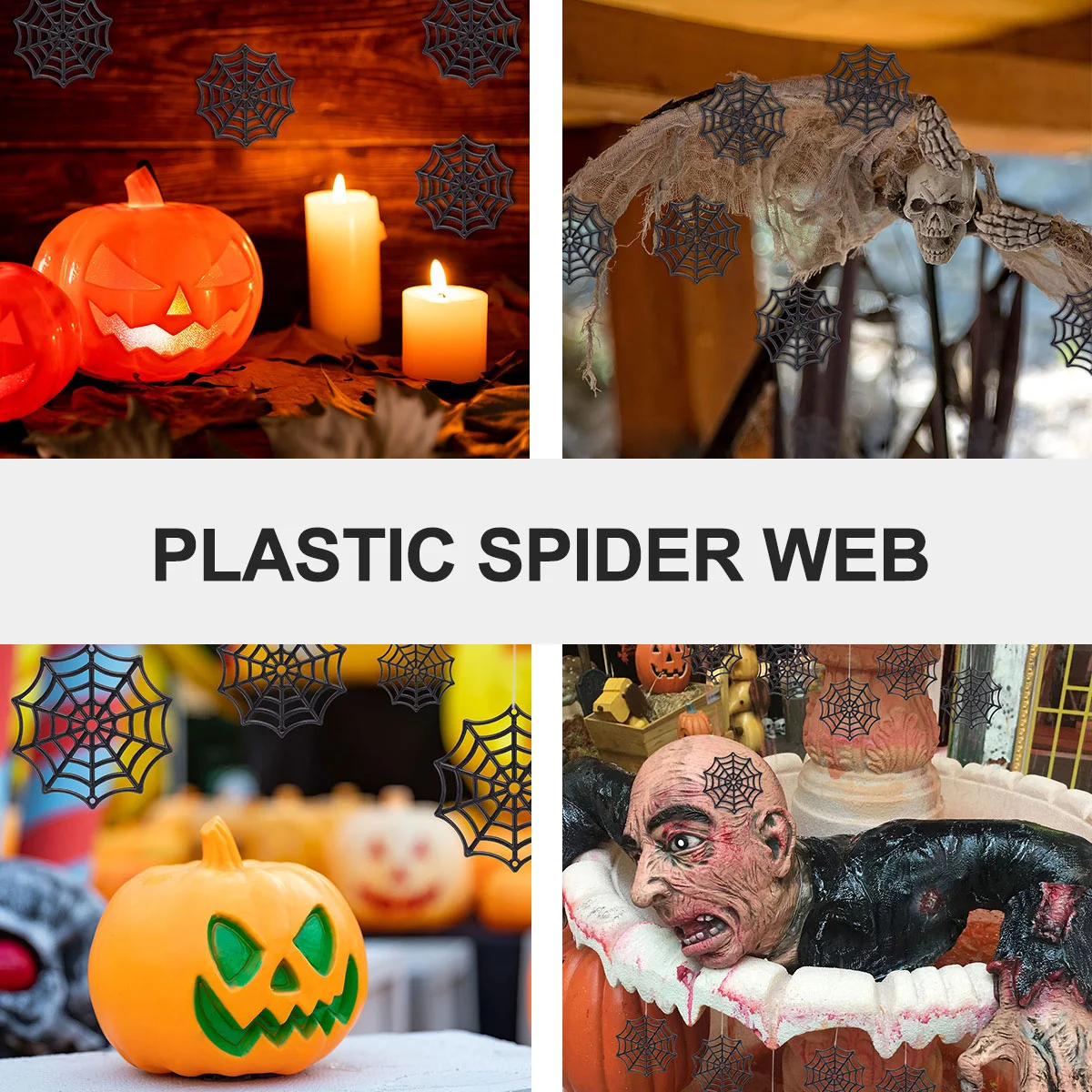 50 Pcs Halloween Plastic Spider Web Goth decorazioni per auto decorazioni Runner da tavola per interni