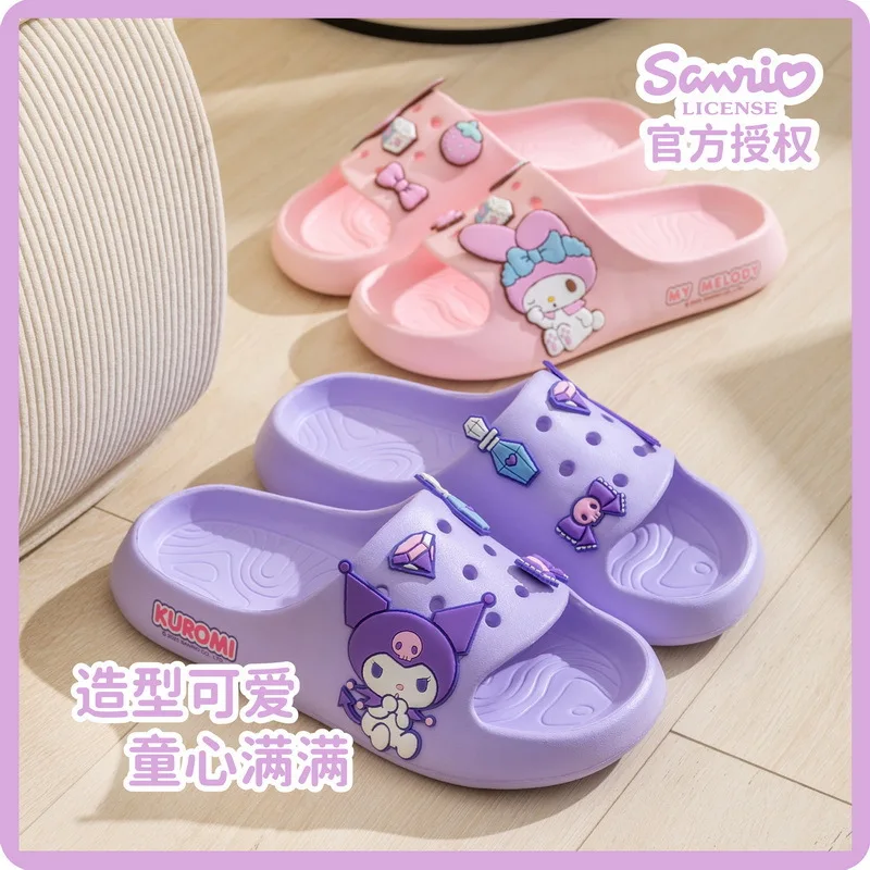 Kawaii Slippers Anime Kuromi My Melody Hangyodon KT Cartoon Girls Soft Non-slip Soft Bottom Indoor Bathroom Beach Sandals Shoes