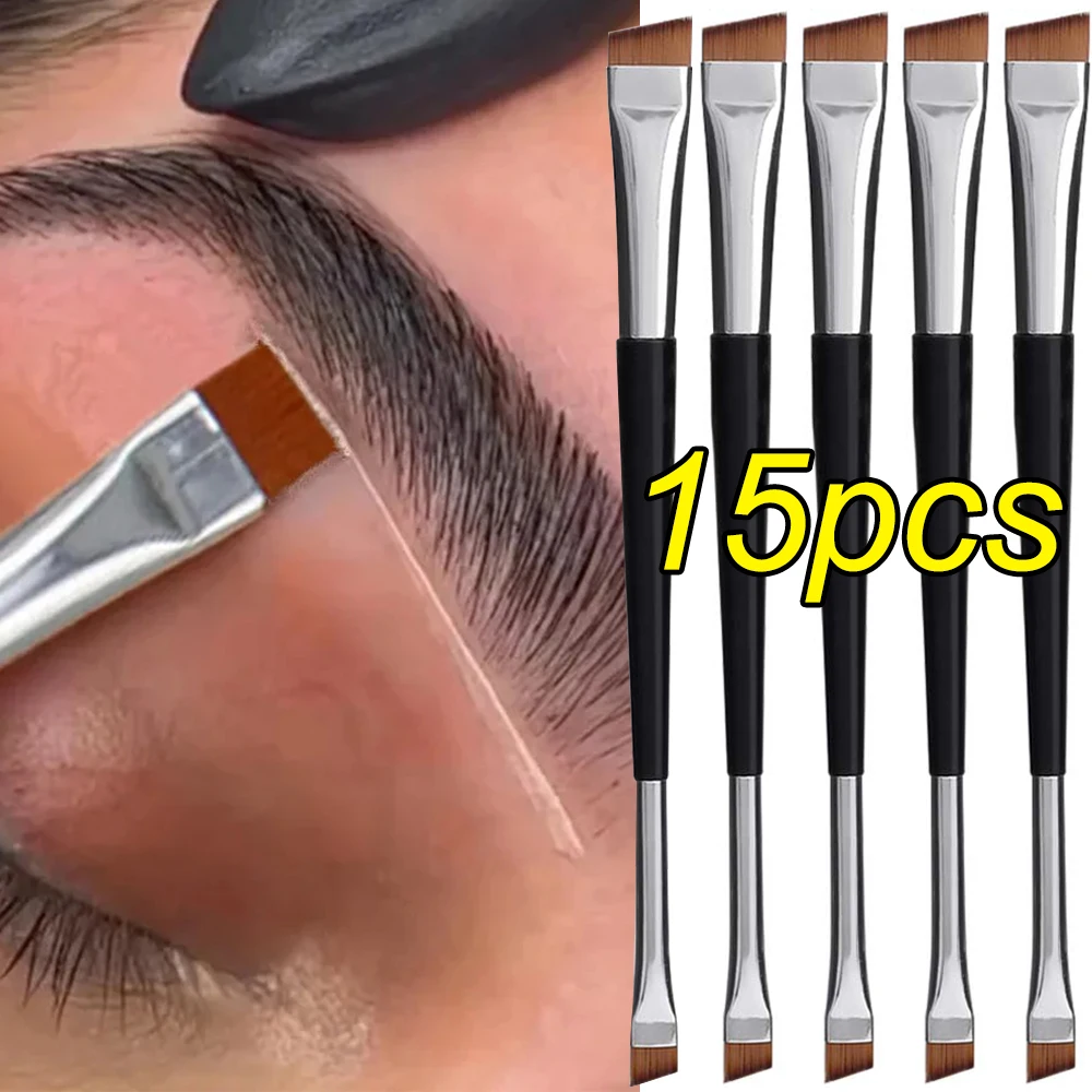 Profesjonalny pędzel do brwi Eyeliner kątowy płaski łeb ostrze kredka do oczu kontur brwi pędzle do makijażu podwójna głowica narzędzia do makijazu 15 sztuk