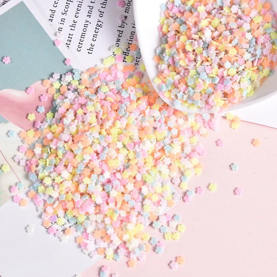 100g Star Heart Polymer Hot Clay Sprinkles dla szlamu fałszywe narzędzie do dekoracji ciast rzemiosło DIY Tiny śliczne plastikowe klei błoto cząstki