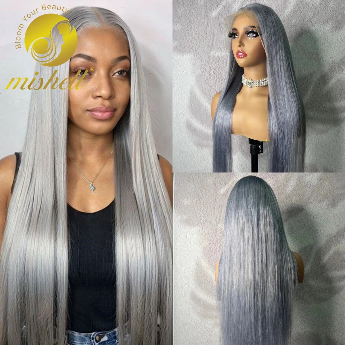 

Grey Color 30 Inch 180% Density Straight Human Hair Wig Transparent 13x4 Lace Front Wigs Brazilian Remy Hair Wig For Black Women