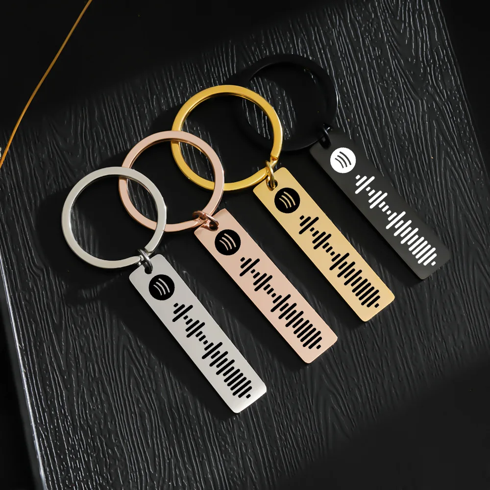 تخصيص سبوتيفي سلاسل المفاتيح الفولاذ المقاوم للصدأ نقش رمز الموسيقى Keyrings لمحبي الموسيقى أفضل شخصية مفتاح سلسلة مجوهرات هدية #4