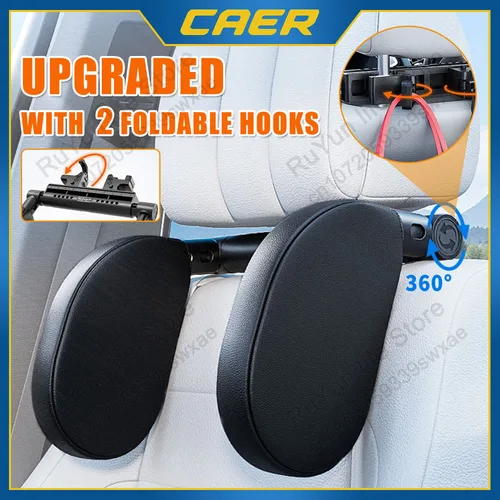 Imagen 1 del producto Almohada para reposacabezas de coche Caer con ganchos plegables 360 °   Almohada de soporte para el cuello de espuma viscoelástica gruesa ajustable para dormir en coche de viaje