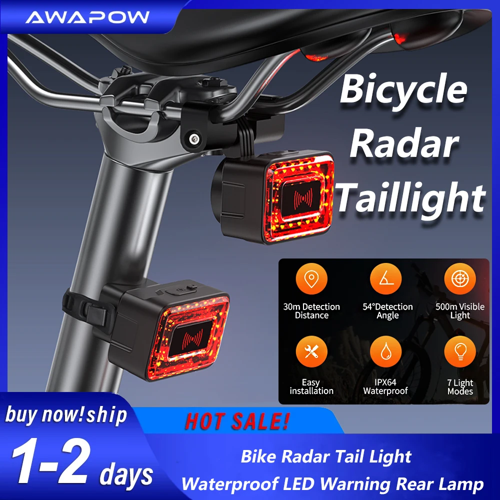 awapow bicicleta radar luz traseira ipx64 a prova impermeavel agua noite equitacao luz traseira tipo c luz de advertencia de carregamento acessorios da bicicleta 01