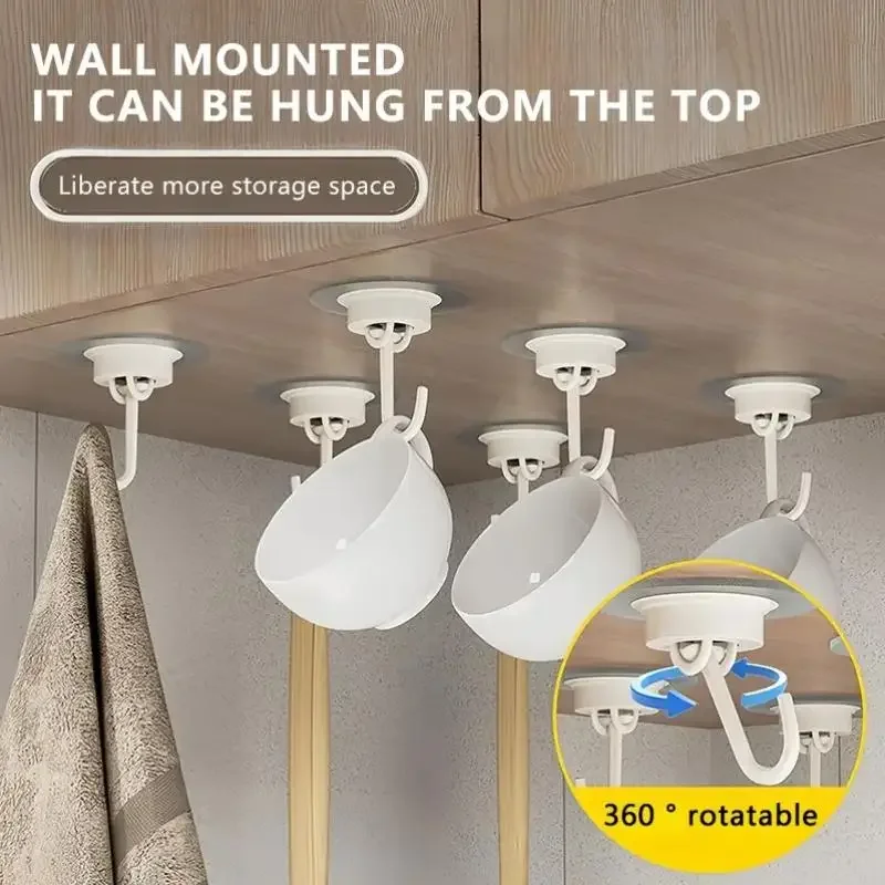 

1/5/10 шт. вращающийся на 360 градусов крючок, многофункциональный, не требующий дрели, съемное настенное крепление с липкой накладкой для организации дома