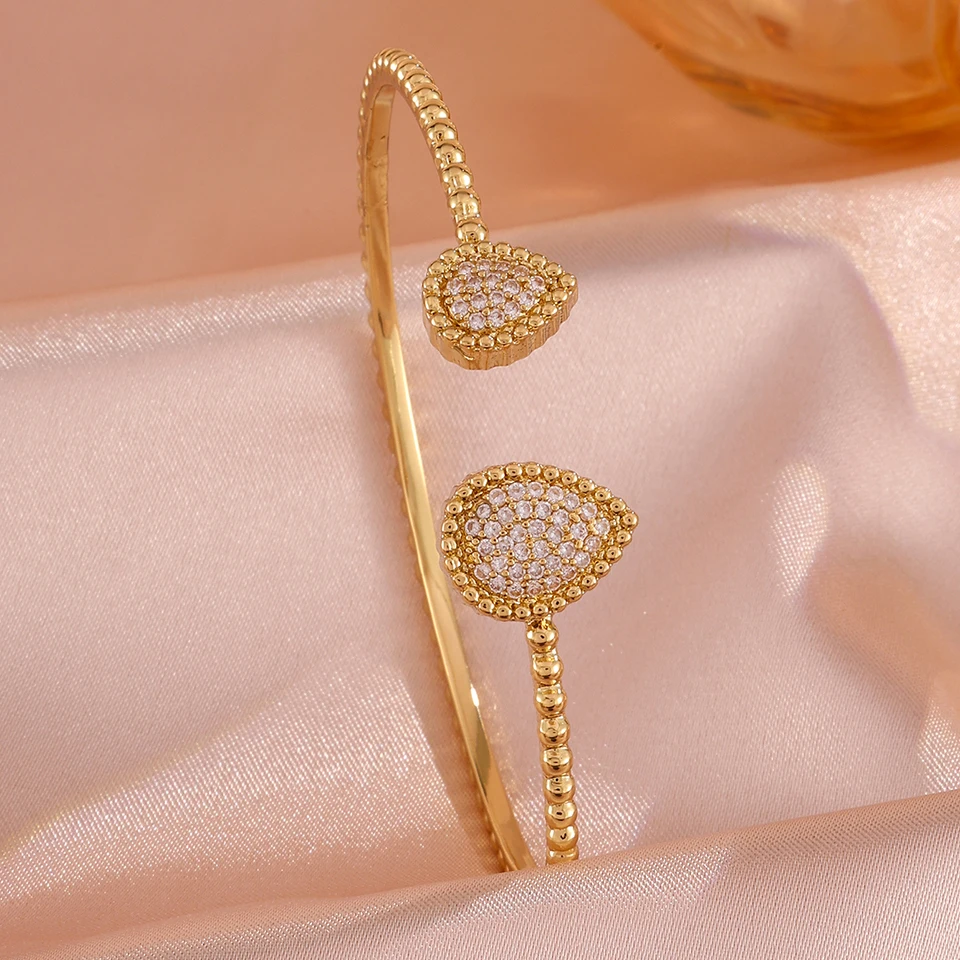 Yupsk New Oval Water Drop Zirconia Cuff Bangle Bracelets for Women Elegant Blue Transparent CZ Wedding Engagement Jewelry