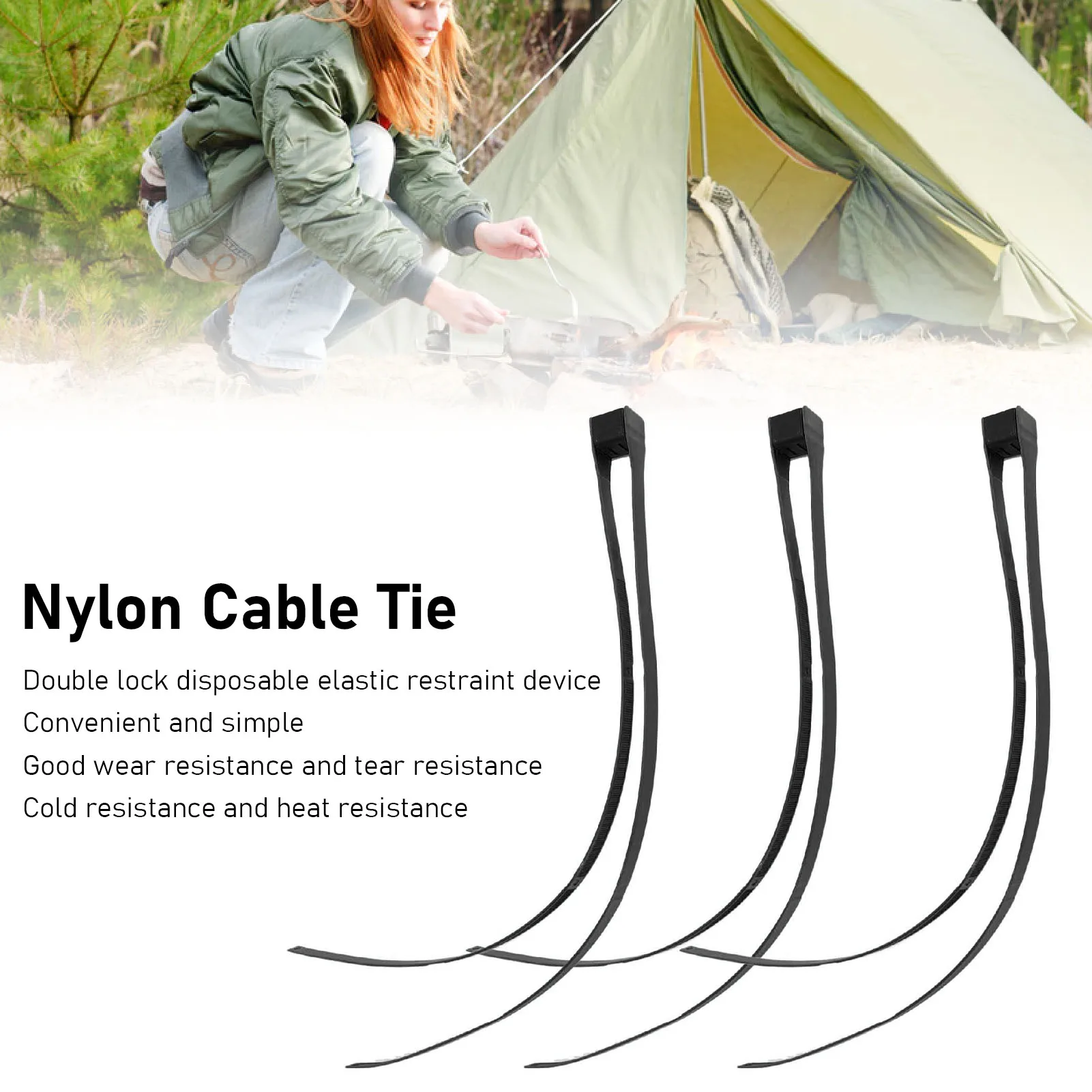 3Pcs Nylon Cable Tie Wire Zip Self Locking With Pull Ring For Outdoor Sports CS Equipment Restraint