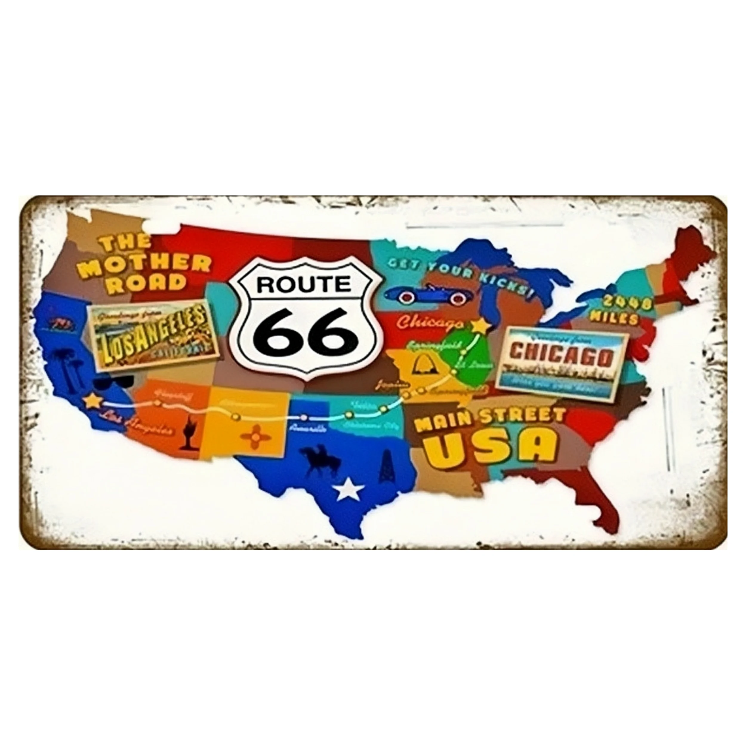 Garage Car Retro Route 66 lices Plate Metal Sign Poster On The Wall Tin Sign Vintage Poster Home Decor Art Decoration