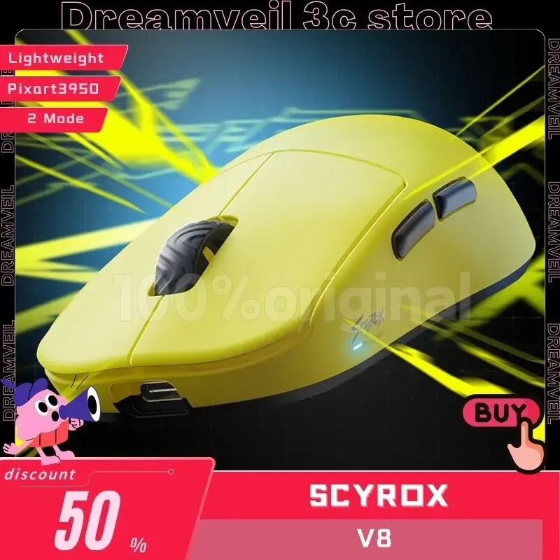 

Scyrox V8 Mouse Gaming Mouse 2 Mode 2.4g Wireless Light 8k Weight Pixart3950 Lightweight 30000dpi Support Office Gaming Mouse