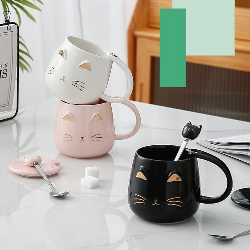 Cat Mug Cute Kitty Mug Novelty Coffee Mug Cup With Stainless Steel Spoon Gifts For Women Wife Mum Friend Teacher