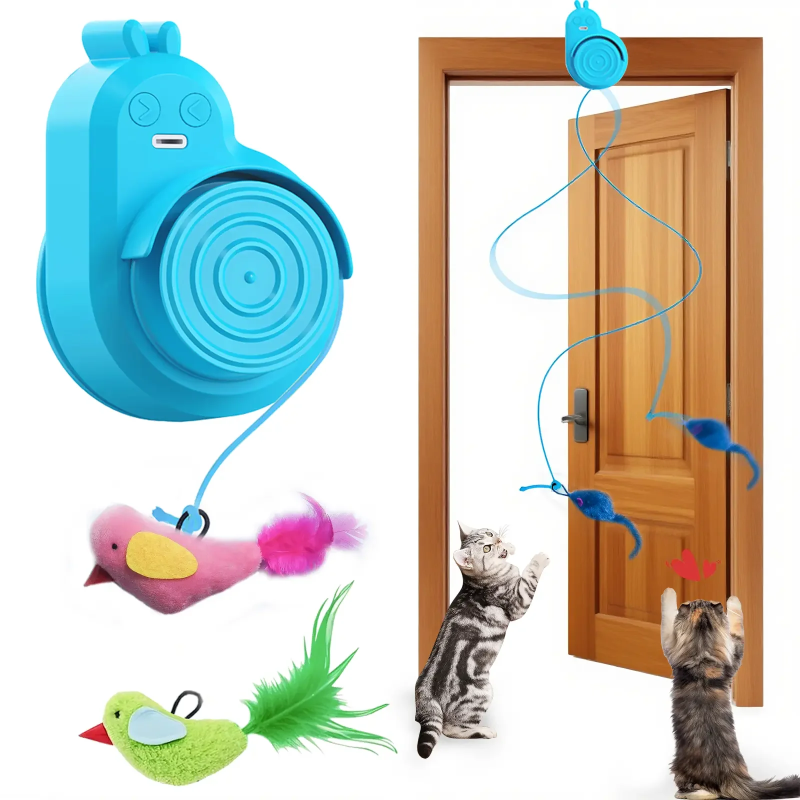 Interactive Cat Toys for Indoor Cats Automatic Electric Flying Bird Feather Cat Toy - Best Kitten & Adult Cat Enrichment Toy Stick-on Hanging Electric Kitty Toys for Bored Cats