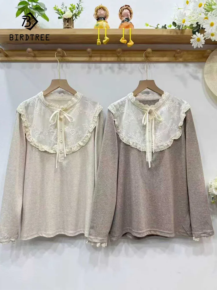 

Новая зимняя хлопковая рубашка с длинными рукавами 2025, женская лоскутная блузка с рюшами и вышивкой, шикарная свободная блузка в консервативном стиле Mori Girl T5D516CC