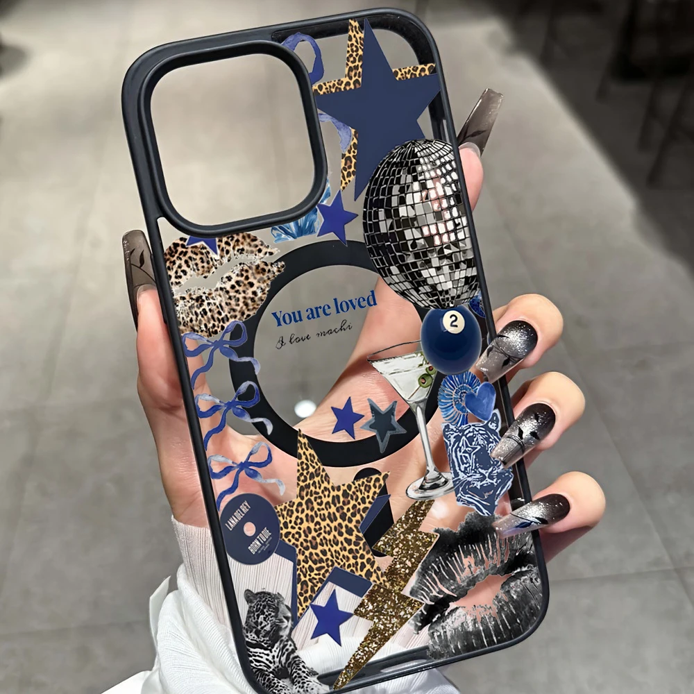 

Leopard Print Collage Clear Case For iPhone 17 16 11 12 15 Pro Max 13 14 Plus Cases For Magsafe Wireless Charing Drop INS Coque