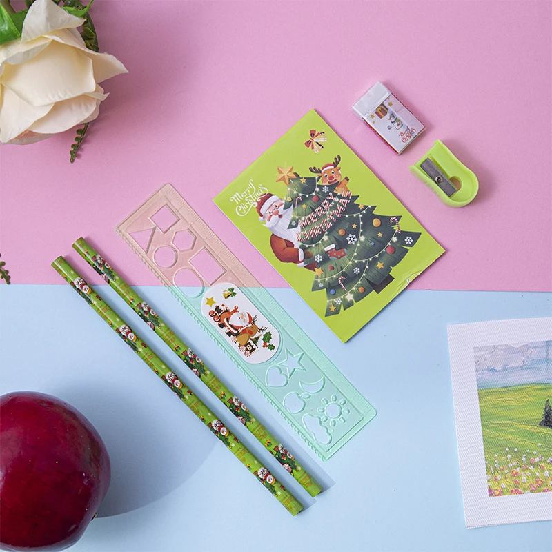 6 шт./компл. Kawaii детские канцелярские принадлежности подарочная коробка детский сад приз подарок карандаш линейка ластик точилка блокнот рождественские подарки