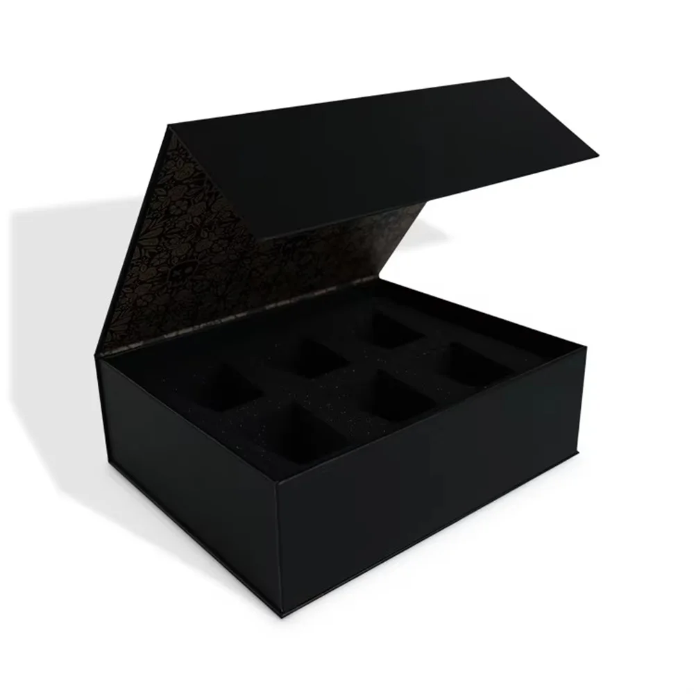 Custom Logo Cosmetic Box｜Black Magnetic Rigid Packaging｜Luxury Blush & Powder Gift Box