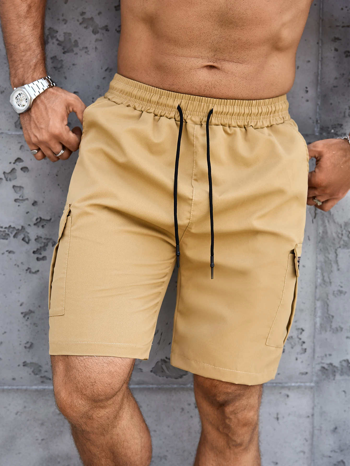 

Men'S Heavy-Duty Work Shorts with Elastic Drawstring Waist - Non-Stretch Fabric, Side Pockets -Everyday Shorts