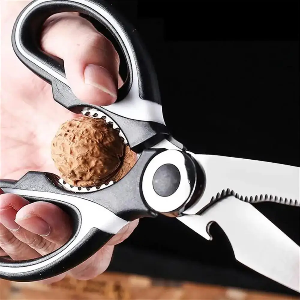 Stainless Steel Kitchen Scissors Multifunctional Household Chicken Bone Scissors With Lid Can Be Opened To Clip Walnuts