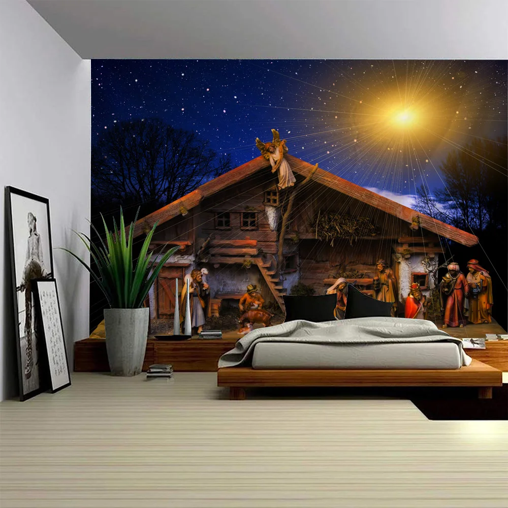 

Christmas tapestry, retro art painting wall hanging, Santa Claus, Jesus, wall decoration, living room, bedroom, art decoration