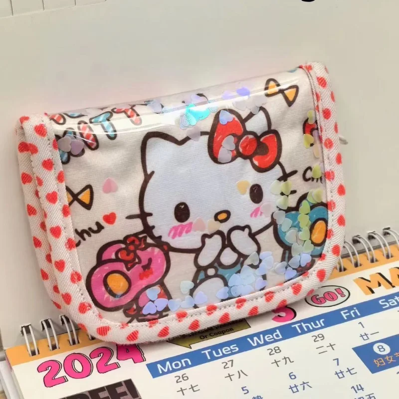 Retro Sanrio Anime Hello Kitty Love Sands Zero Wallet Pvc Card Bag Cartoon Mini Storage Bag Fresh Small Bags regali per ragazze