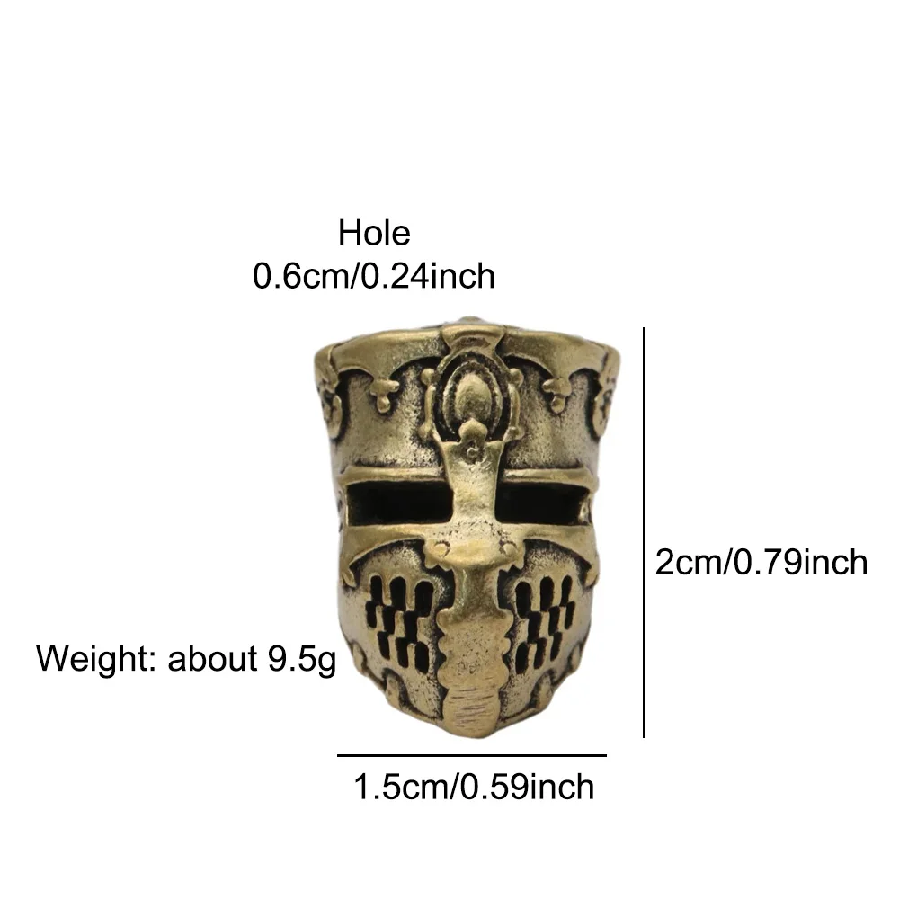 Brass Crusader Samurai Helmet Knife Beads Lanyard Pendants DIY Paracord Rope Beads Accessories Retro Guard Mask EDC Tool Charms - view 6