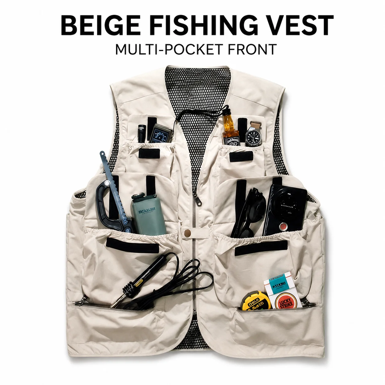 Fly Fishing Vest for Men Women Multi Pocket Mesh Lining Zipper Front Sleeveless Fishing Vest with Storage Pockets