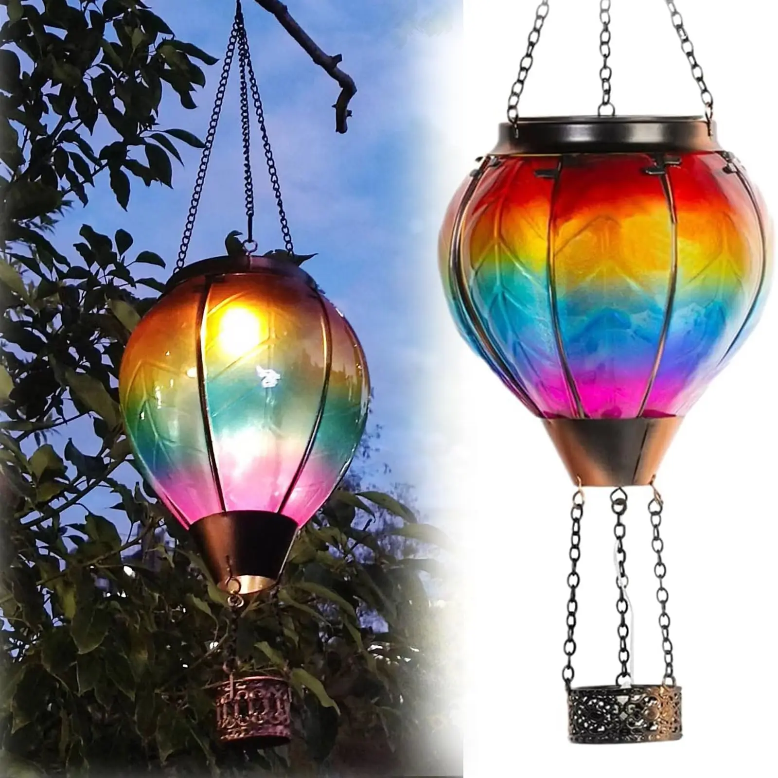 

Solar Hot Air Balloon Outdoor LED Flame Appearance Hanging Lantern Decorative Light for Patio Garden Porch Yard Flickering