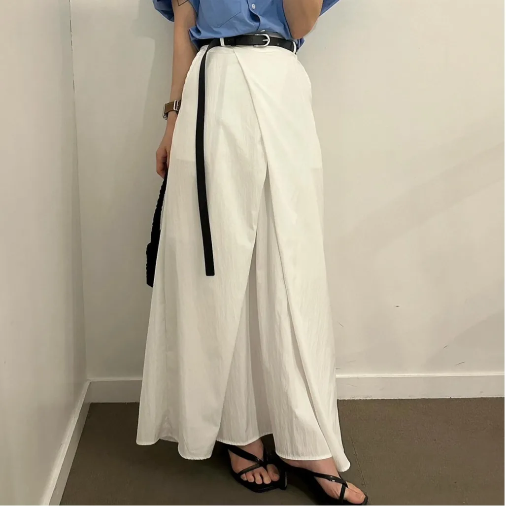 

High Waist Asymmetrical Long Skirt Women's Fashion Design Chic Split Casual Polyester Fiber A-Line Skirt Korean Style