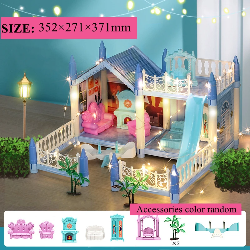 Casa de muñecas para niñas pequeñas, casa de muñecas grande con 4 muñecas, muebles, accesorios, luces LED, juguete de Casa de ensueño de princesa de 4 pisos