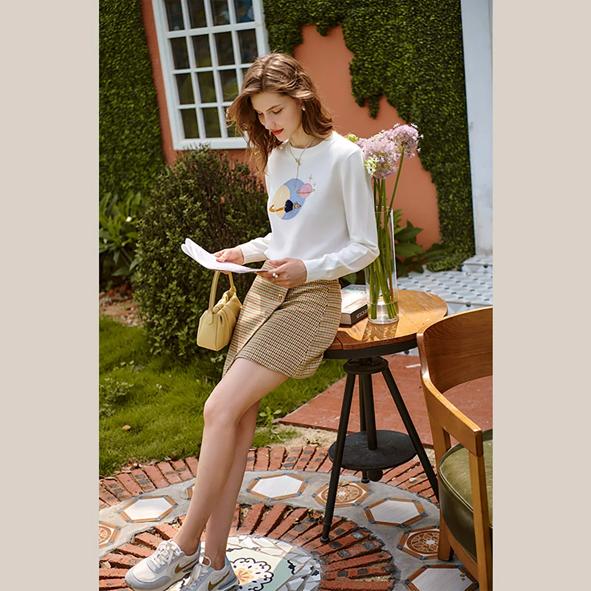 Olrain a linha xadrez mini saia feminina 2025 primavera verão moda irregular commute casual cintura alta saias emendadas o21qb53598