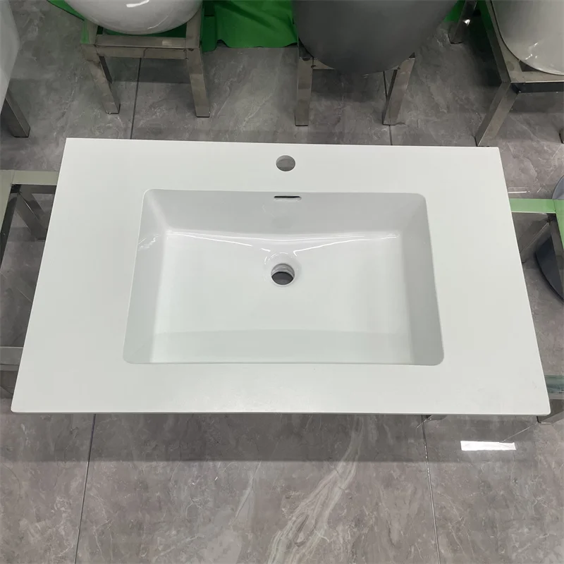 # Artificial Rock Beam Bathroom Cabinet Basin With Drainer Single Hole Faucet Mount Modern Style Stone Sink