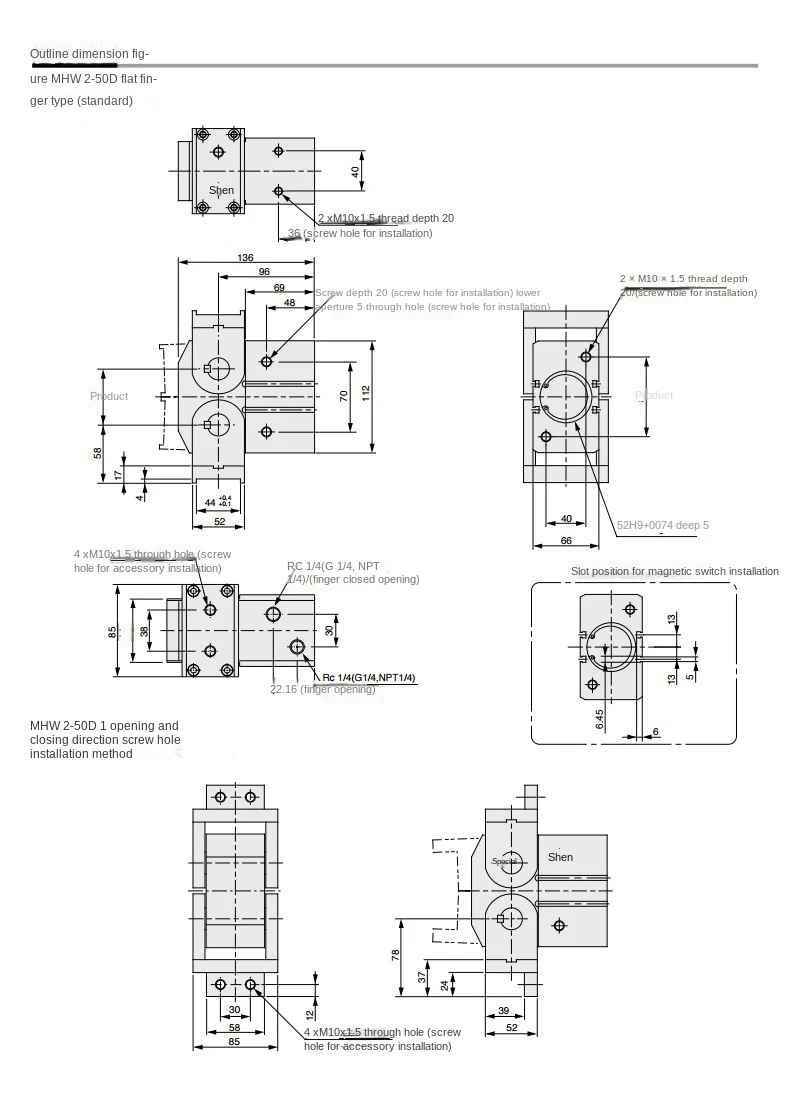 MHW2 Luftgreifer Pneumatischer Finger 180 ° Winkelzylinder mit Zahnstangenantrieb MHW2-20D/D1 MHW2-25D/D1 MHW2-25D MHW2-32D/D1 – Detail 11