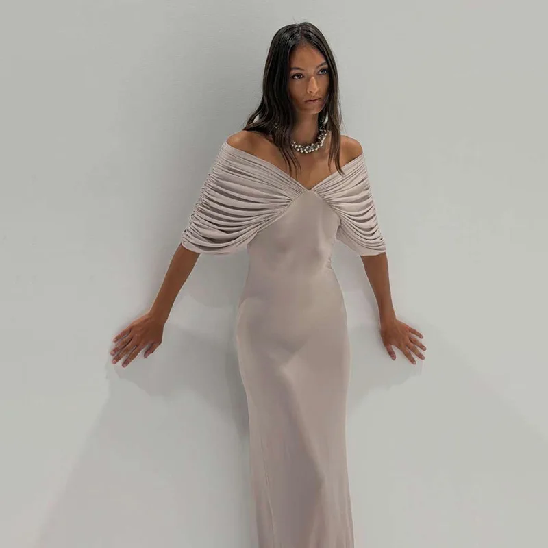 Sexy Gerafftes Schulterfreies Rückenfreies Bodycon Maxi-Partykleid Elegantes Modisches Schlankes Langes Abendkleid für Damen