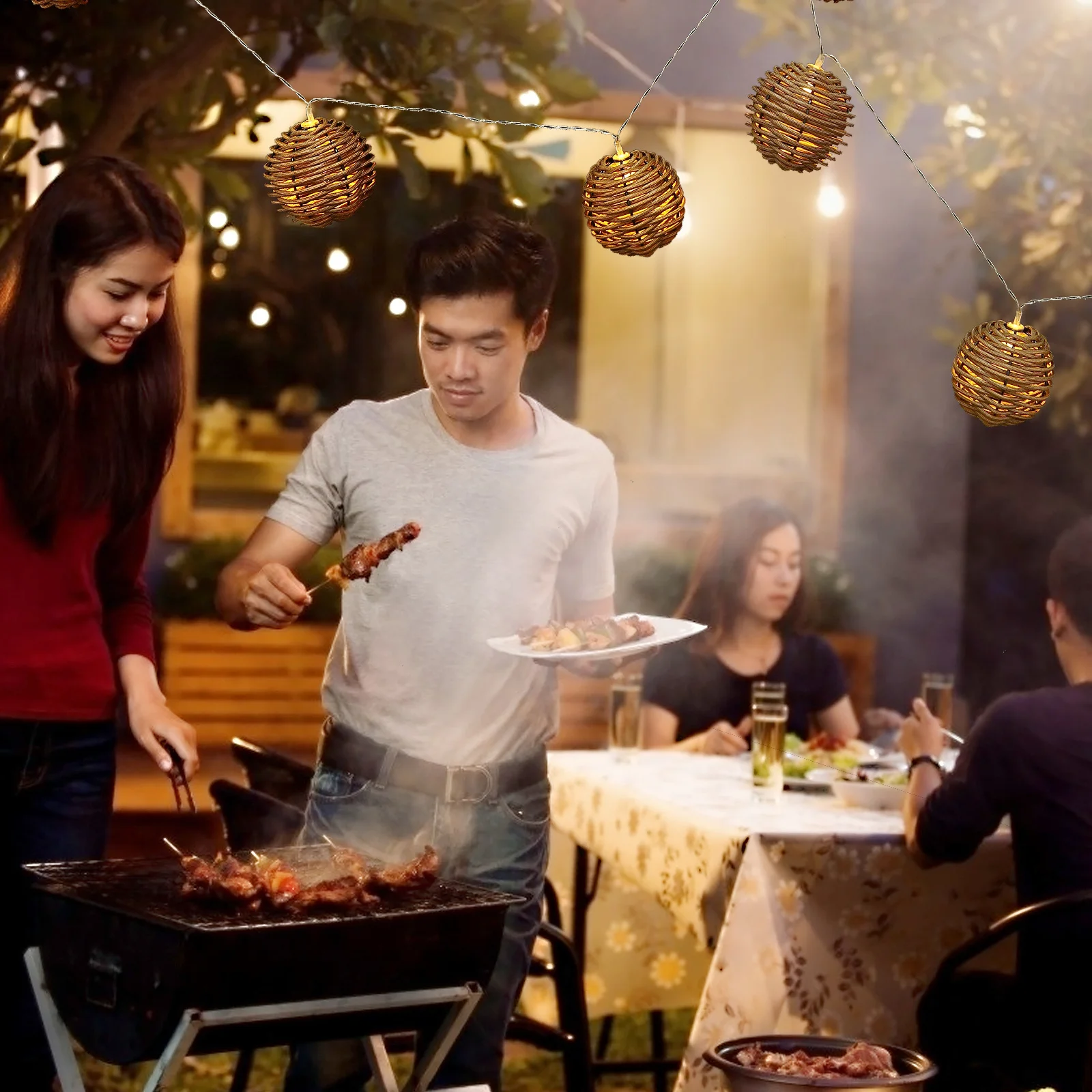 

1Set LED Decoration Light String Imitation Rattan Design Warm Glow Powered Reusable for Party Wedding Home Indoor