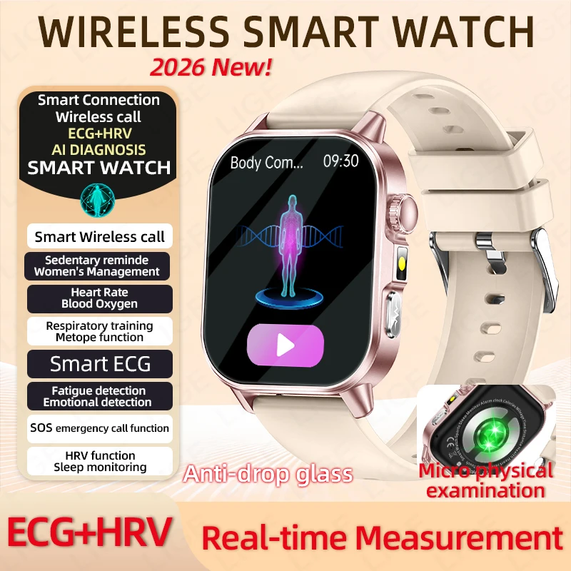 

2026 New Model ECG+PPG Smart Watch Health Analysis Bluetooth Call Blood Oxygen 2.01-inch LED Flashlight Smartwatch Women Men